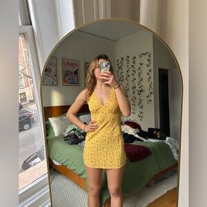 Reformation Plunge Yellow Floral Dress